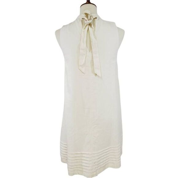 Anthropologie Mo:Vint Womens Shift Dress Ivory Cut Out Choker Linen Size S New - Picture 2 of 9